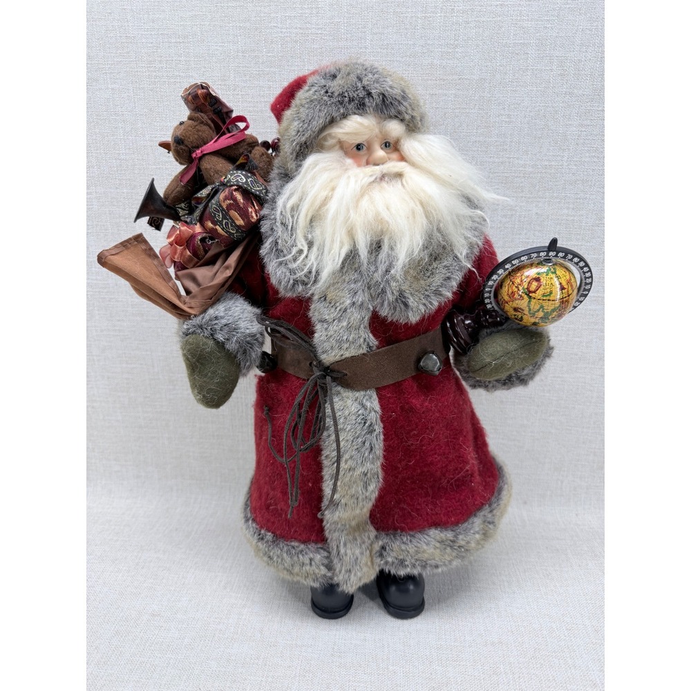 Creative Design Ltd 18" Santa Claus Figurine Globe Teddy Bear Rustic Christmas